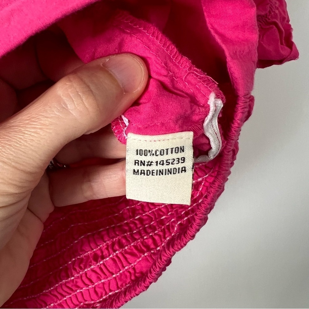 Sim & Sam Hot Pink Puff Sleeve Crop Top – 100% Cotton Peasant Style Womans Small - Picture 3 of 5